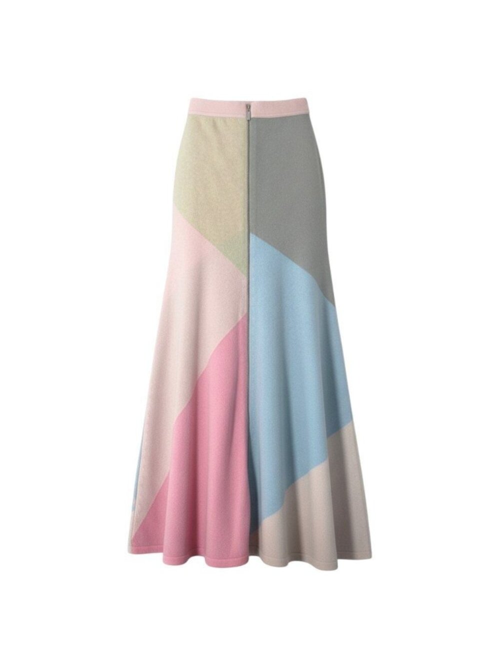 Chanel Cashmere Skirt Long Patchwork Pastel Color Pink Green 36